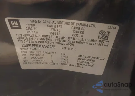 2015 Chevrolet Equinox 1Lt z USA, uszkodzony, nr VIN 2GNFLFEK7F6147485